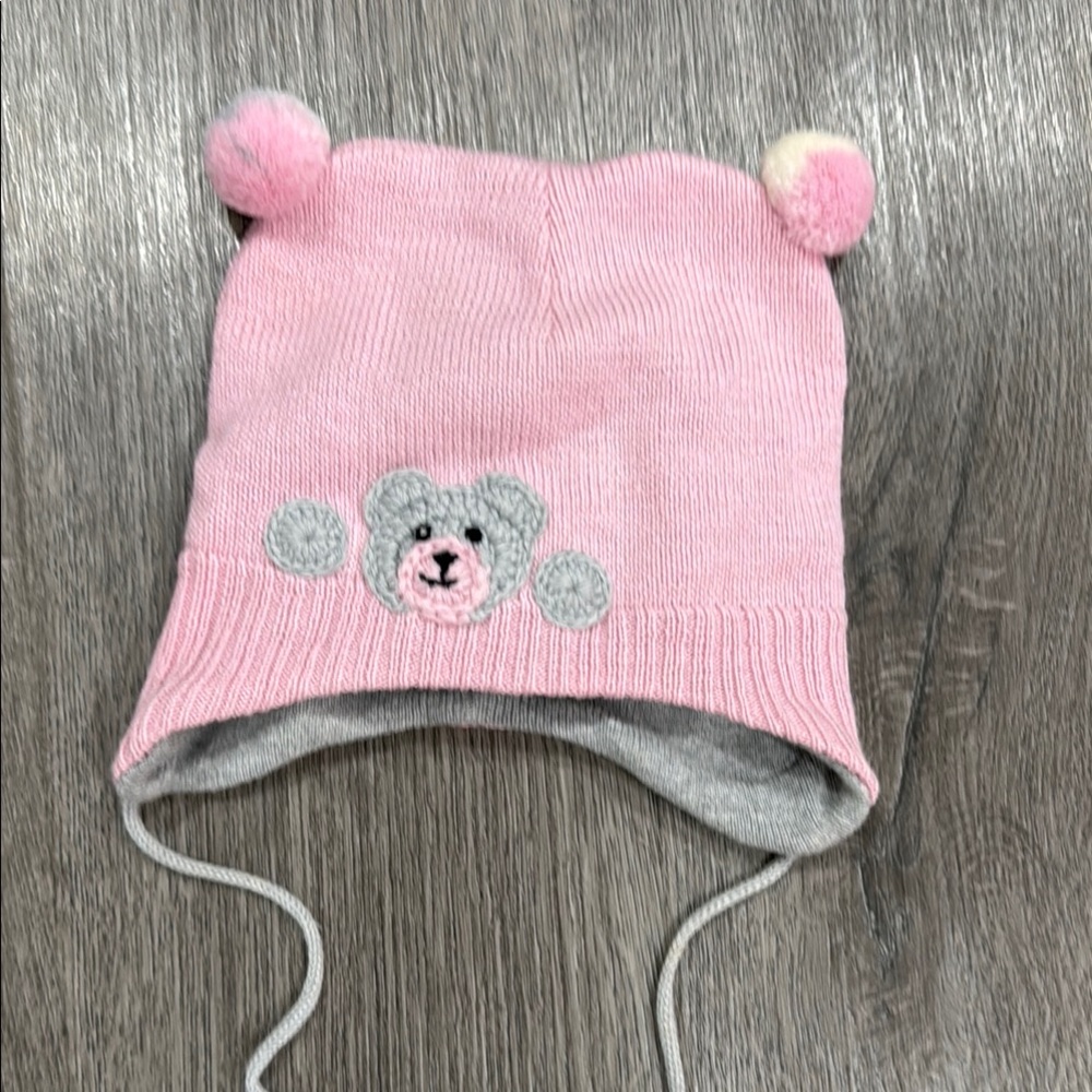 Pink Bear Knit Hat for Kids